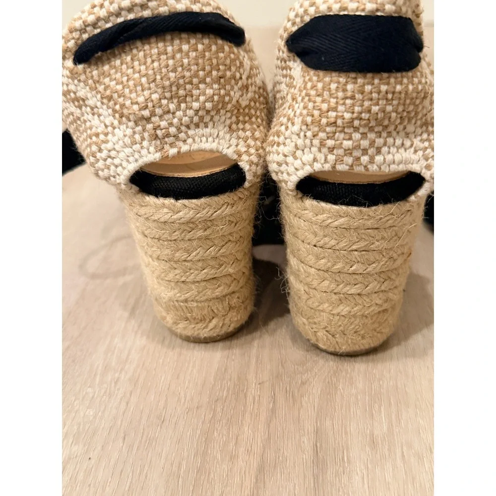 Castañer Cici Espadrille Wedge Sandals US 10 Black Ankle Tie Boho Coastal Resort